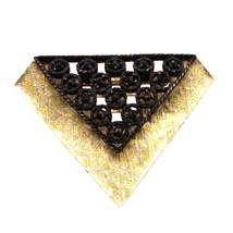 Hattie Carnegie Diamond Shaped Gold Plated Brooch Vintage Pin with Japanned Blac - £137.54 GBP