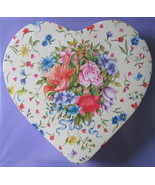 Victorian Style Floral Heart Storage Tin Lace Motif on Sides - £7.83 GBP