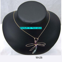 Wn26 10k gold necklace with 14kt gf dragonfly with fluorite beads - £60.57 GBP