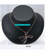 Wn26 10k gold necklace with 14kt gf dragonfly with fluorite beads - $76.00