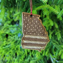 Georgia Ornament Christmas American Wood Engraved Flags 3.75&quot; GA Atlanta... - £14.89 GBP