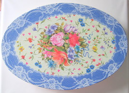 Victorian Style Floral Oval Storage Tin with Lace Accents - £7.98 GBP