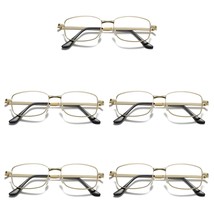 5 Pair Mens Square Metal Frame Golden Reading Glasses Classic Readers Ey... - $12.59