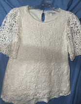 Anthropologie Eri + Ali Lace Crochet Cream Top Shirt Size Small FREE SHI... - £15.65 GBP
