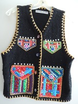 Ladies Vest Michael Simon Size L Sequin Beads Novelty Sweater $180 Value... - £56.62 GBP