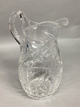 Vintage Cut Glass Floral Crystal Pitcher - 8.5”H - $24.74