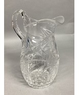 Vintage Cut Glass Floral Crystal Pitcher - 8.5”H - $34.71 CAD