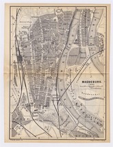 1897 Antique City Map Of Magdeburg / Brandenburg / Germany - £19.62 GBP