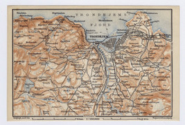 1912 Original Antique Map Vicinity Trondheim Trondhjem Nidaros Kaupangen Norway - £16.94 GBP