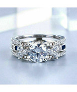 Women&#39;s 3.00Ct Round Cut Diamond Trio Set Engagement Ring 14K White Gold... - £105.93 GBP