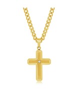 Stainless Steel Matte and Polished Single CZ Cross Pendant Chain Necklace - $45.46 CAD+