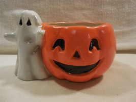 Vintage Ceramic Halloween Ghost Jack-O-Lantern Pumpkin Planter E-6827 - $13.95