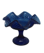 Cobart Blue Diamond Point Glass Candy Dish Ruffle Edge Footed Pedestal C... - £20.11 GBP
