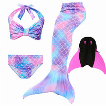 HOT!4PCS/SET Light Purple Mermaid Tail Swimming with Monofin Swimsuit Costume - £24.74 GBP