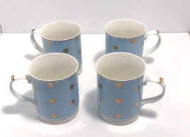 Grace&#39;s Teaware Coffee Mugs Blue with Gold Polka Dots and Gold Rim - Har... - £34.95 GBP