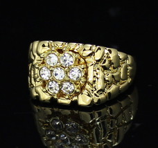 Mens Nugget Pinky CZ Ring 14k Gold Plated Icy Cluster Hip Hop Band - £7.90 GBP
