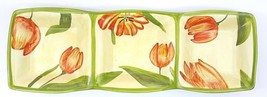Clay Art 3 Section Relish Tray &amp; Matching Bowl Hand Painted Tulips Stone... - $24.30