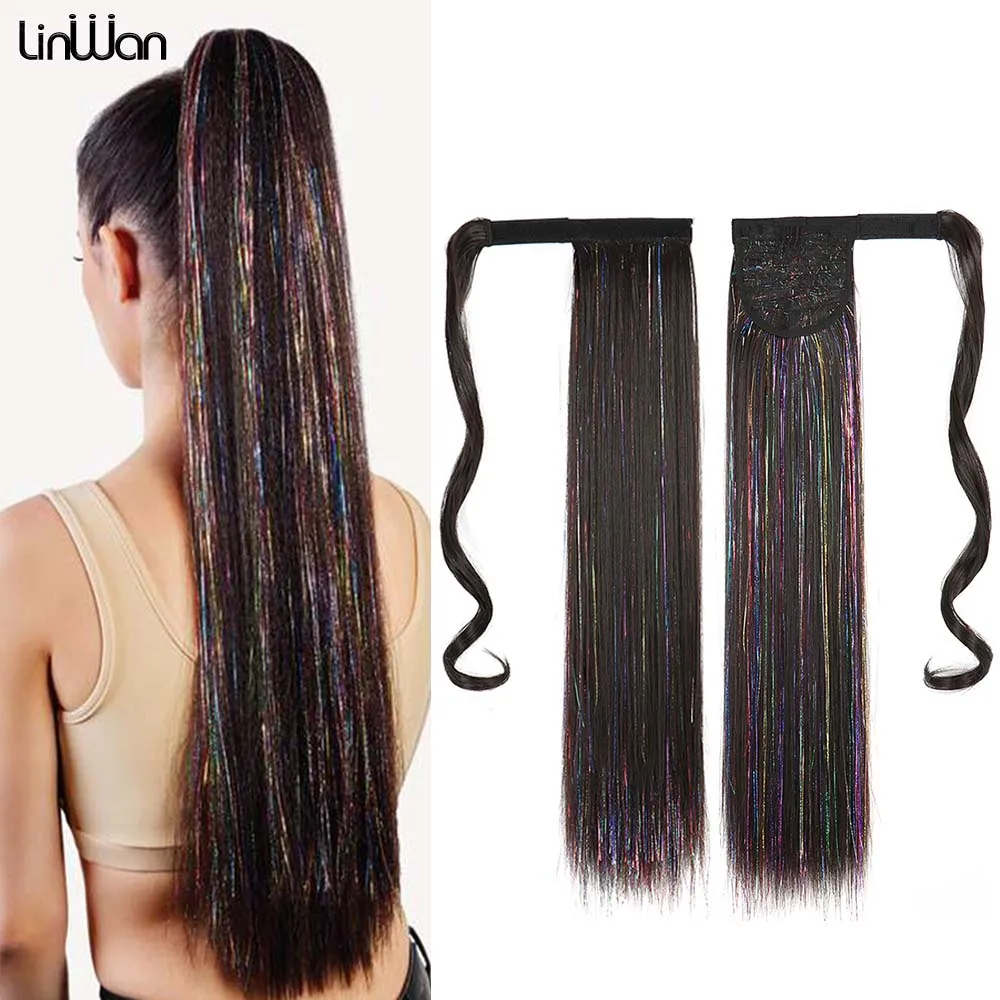 Long Straight Wrap Around Clip In Ponytail Hair Extension Colorful Tinsel Laser - £14.15 GBP+