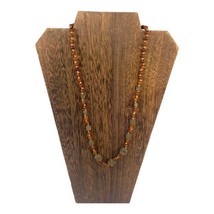 Vintage Castlecliff Signed Star Gold Tone Dice Polished  Wood Beads Necklace 24” - £33.57 GBP