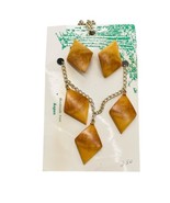 Woodcraft By Frink Real Aspen Jewelry Necklace Earring Bracelet Set Vintage - $38.20 CAD
