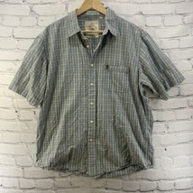 Timberland Button Down Shirt Mens Sz L Short Sleeve Blue Green  - $14.84