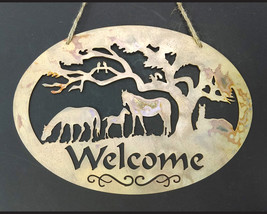 Metal Peaceful Horse Scene Welcome Sign - £33.31 GBP