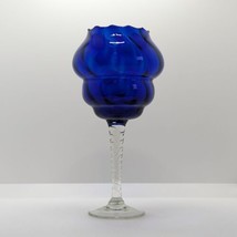 Empoli Brandy Glass Vase in Blue, Fluted, Hand Blown, Vintage - $20.01