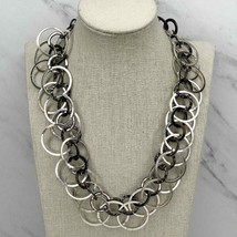Chico&#39;s Chunky Black and Silver Tone Chain Link Necklace - £13.42 GBP