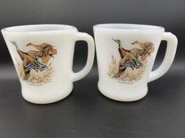 2 Vintage Fire King Oven Ware &quot;Mallard Duck&quot; Game Bird Coffee Mug Cup Milk Glass - £18.78 GBP