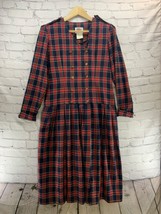 Lanz Original Vintage Dress Red Plaid Modest Womens Sz 10 Buttons Long Sleeves - £37.19 GBP