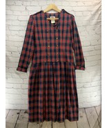 Lanz Original Vintage Dress Red Plaid Modest Womens Sz 10 Buttons Long S... - $49.49