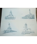 Vintage 1975 Set Sunset Pictorial California Lighthouse Drawings, Joe Seney - $7.91