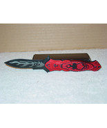 BLACK SKULL RED HANDLE SPRING ASSISTED KNIFE BLADE WITH BELT CLIP - £10.46 GBP
