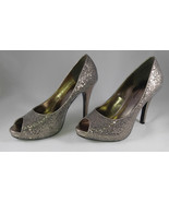 Sparkling Silver Lulu Townsend Stiletto Heels Open Toe Shoes Pumps Size 8.5 - $40.89 CAD