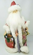 Santa Claus Figurine Large Shimmering Pink Bell Ringing Gift Sack Vintage - £18.64 GBP