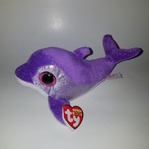 NEW Flips TY Beanie Boos Plush Purple Dolphin Silver Sparkle Bean Bag Stuffed - £9.28 GBP