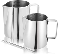 2 Pack Milk Frothing Pitcher, 12Oz &amp; 20Oz Espresso Steaming Pitcher, Stainless S - £19.36 GBP