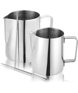 2 Pack Milk Frothing Pitcher, 12Oz &amp; 20Oz Espresso Steaming Pitcher, Sta... - £19.01 GBP