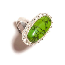 Green Turquoise Cabochon Gemstone 925 Silver Overlay Handmade Design Ring US-7.5 - £7.07 GBP