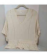 by Anthropologie Cream Bo Ho Crochet Knit V-Neck Sweater Size XS Tassels - $28.04