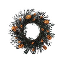 Black Orange Skulls Spiders Halloween Twig Wreath, 22-Inch, Unlit - £71.04 GBP