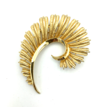 CORO vintage abstract feather plume brooch - gold-tone shiny textured brushed - $25.00