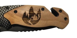 Handmade Howling Wolf Engraved 8&quot; Blade Folding Pocket Knife Custom Design - $36.51