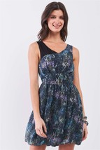 Navy Blue Sleeveless V Neck Self Tie Waist Stitched Together Bottom Mini... - $14.80
