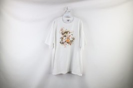 Vintage 90s Streetwear Womens XL Distressed Flower Birds Short Sleeve T-Shirt - £23.64 GBP