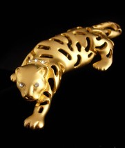 BIG Cat brooch / gold Jaguar / leopard pin / tiger rhinestone lapel pin / womens - £67.94 GBP