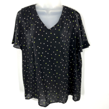 Pleione Womens Sheer Black Polka Dot Flutter Sleeve V Neck Blouse Size S... - $23.74