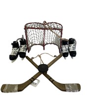 Hockey Ornaments 4 Piece Set Consists of Net, 2 Pair Men's Skates Sticks & Puck 
