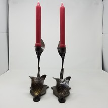 Vintage Set of 2 Ethan Allen Antique Bronze Finish Chamber Candlesticks Leaf - £27.32 GBP