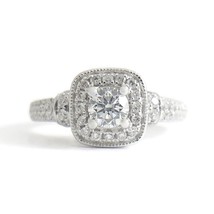 Vera Wang Round Diamond Cushion Halo Engagement Ring 14K White Gold, .75 CTW - £1,434.57 GBP